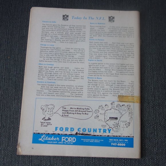 Baltimore Colts vs Atlanta Falcons Memorial Stadium November 30 1969 Program - Picture 2 of 14